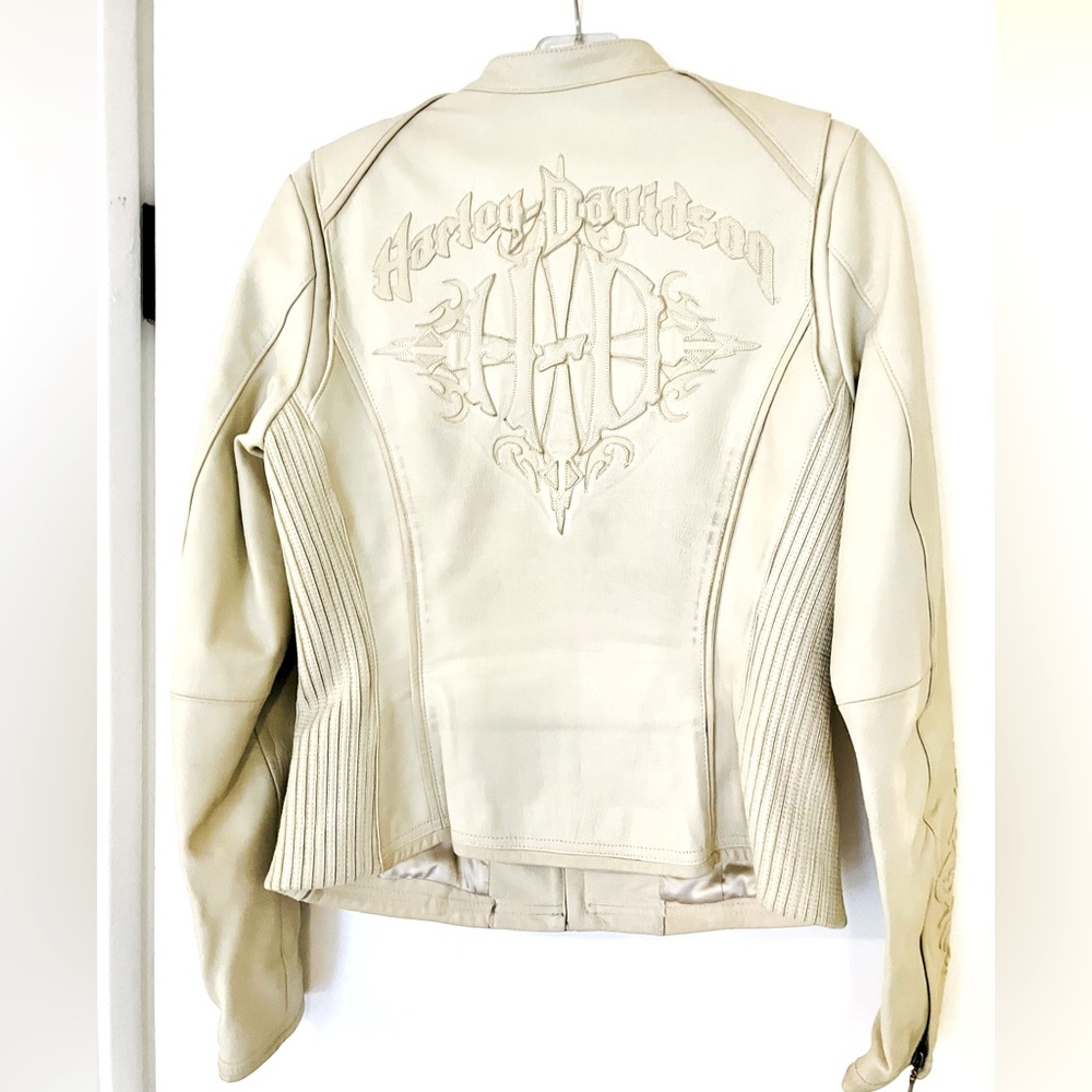 100% GENUINE LEATHER CREAM HARLEY DAVIDSON BIKER MOTO JACKET SIZE SMALL